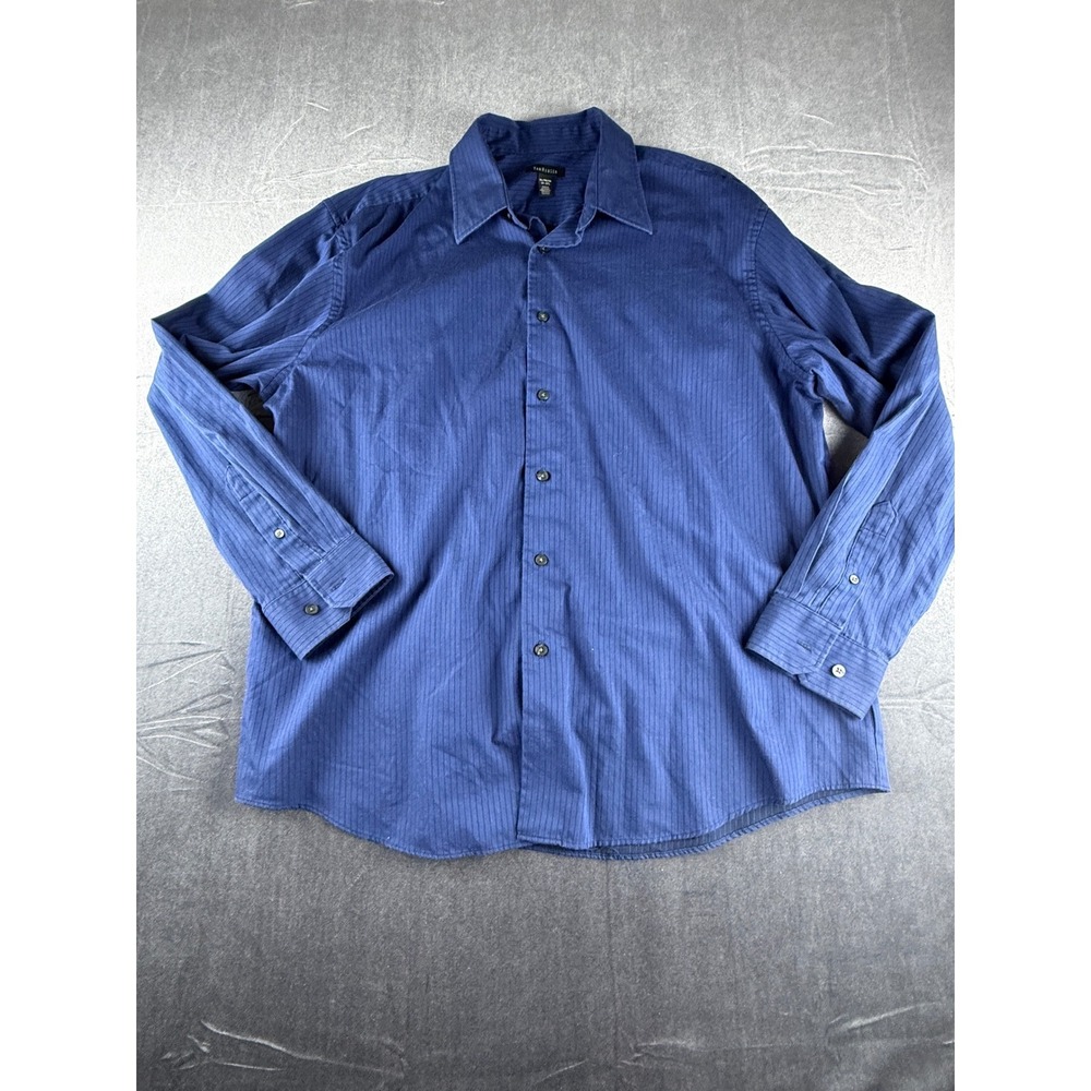 Van Heusen Mens XL Button Down Shirt Navy Blue Pinstripe Long Sleeve 17-17.5